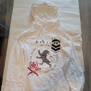 Express T-Shirt Long Sleeve With Hood White Black Red Graphic Design Size Small